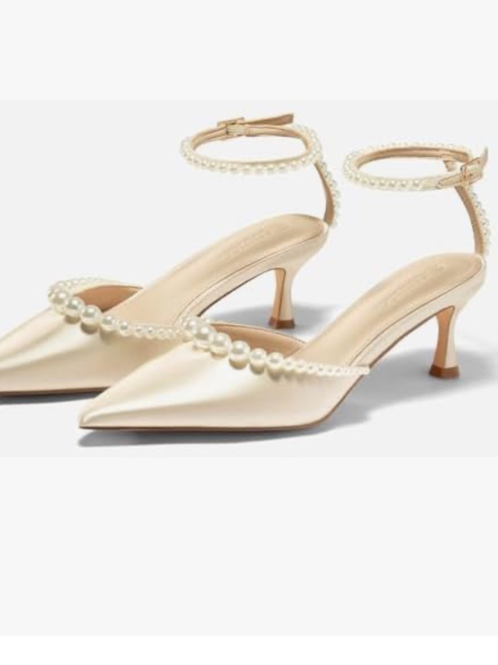 COUTGO Pearl Kitten Ankle Strap Heels  - size 7.5